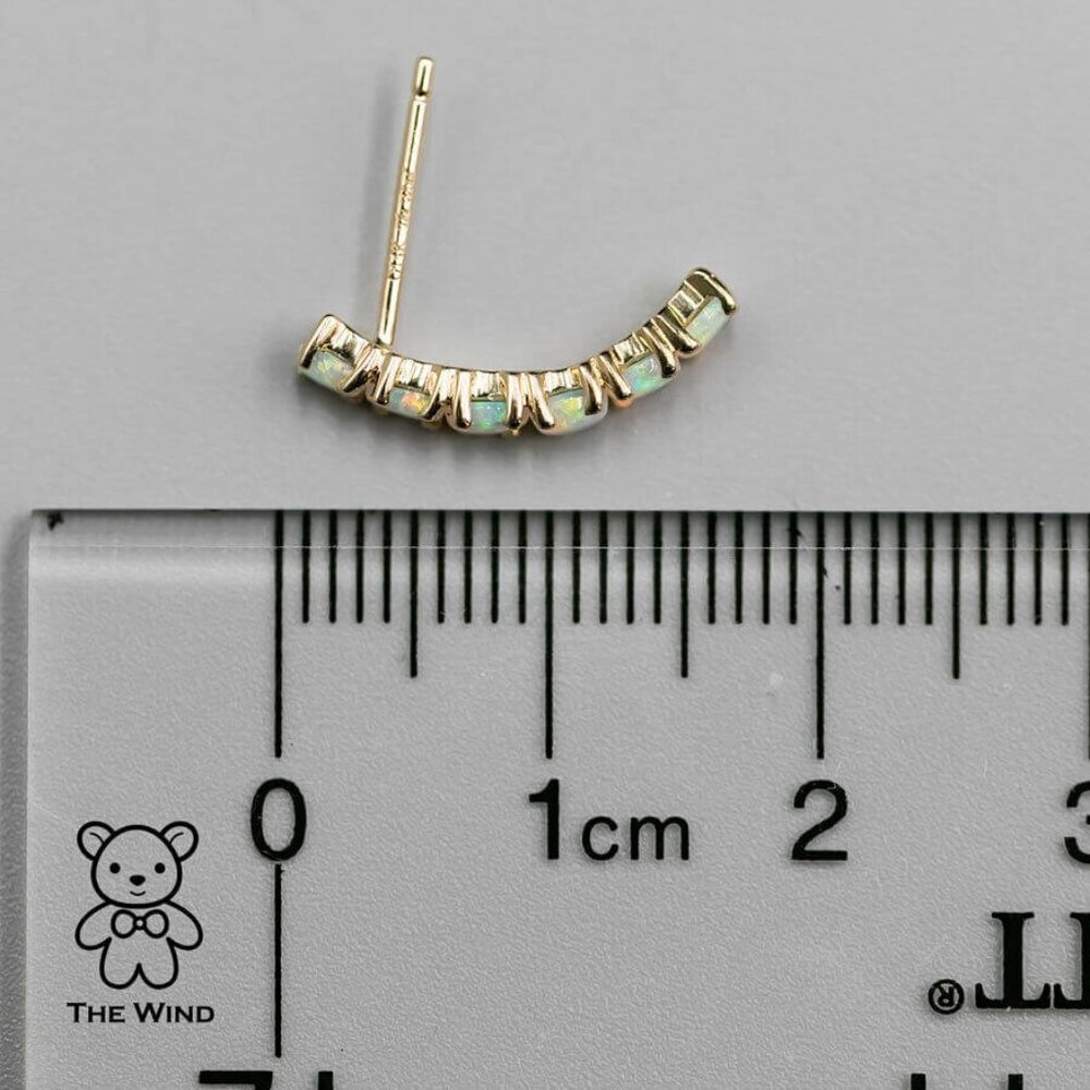 Minimalist Australian Solid Opal Curved Stud Earrings 14K Yellow Gold - Picture 5 of 5